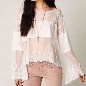Free People Medium White Lace Long Sleeve Blouse
